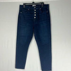 Loft, Curvy Skinny, High Rise Button Fly Jeans. Dark wash, size 14 (32).